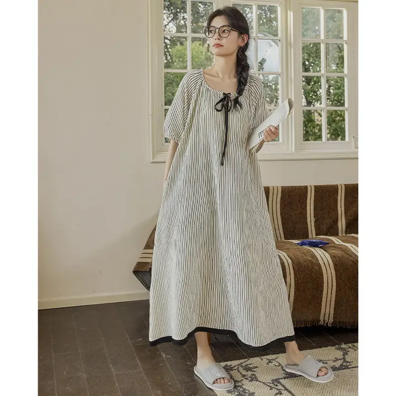 Short-sleeved Nightgown with Chest Pad Women's Summer Thin European and American Flower Ice Silk plus size Outer Wearing Mid-length Home Clothes Skirt