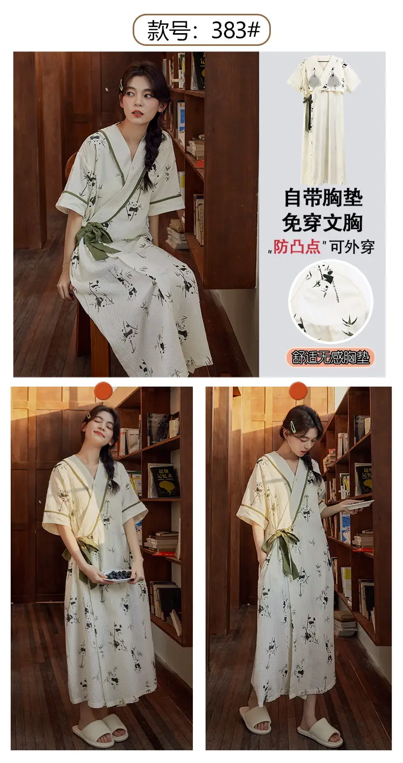 Short-sleeved Nightgown with Chest Pad Women's Summer Thin European and American Flower Ice Silk plus size Outer Wearing Mid-length Home Clothes Skirt