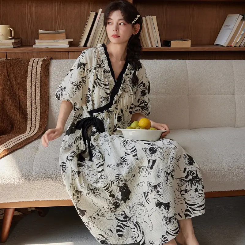 Short-sleeved Nightgown with Chest Pad Women's Summer Thin European and American Flower Ice Silk plus size Outer Wearing Mid-length Home Clothes Skirt