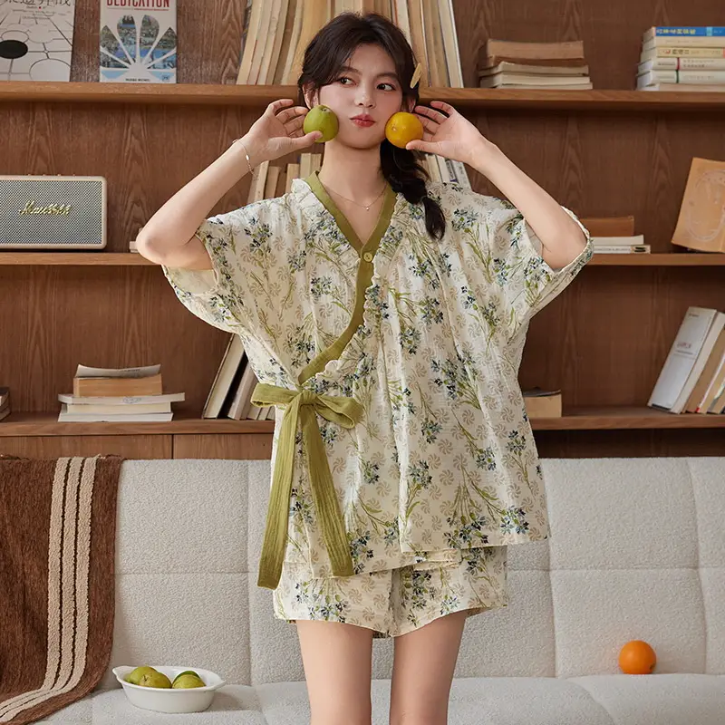 Short-sleeved Nightgown with Chest Pad Women's Summer Thin European and American Flower Ice Silk plus size Outer Wearing Mid-length Home Clothes Skirt