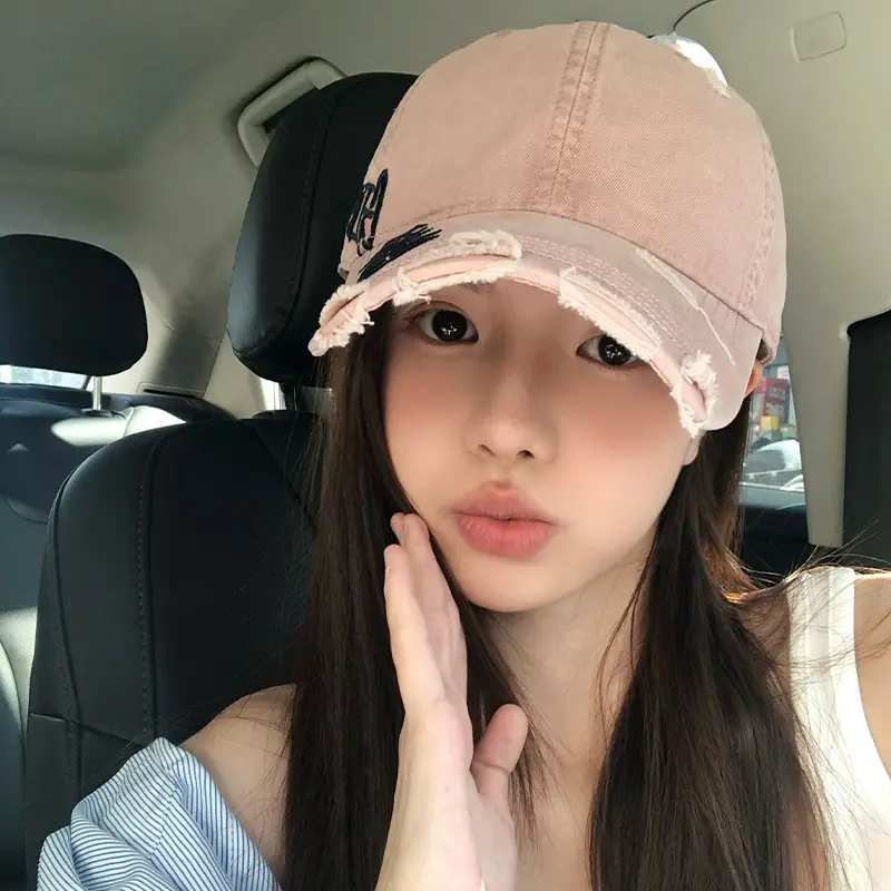 Women Pink Denim Wide Brim Cap Spring Summer - Image 7