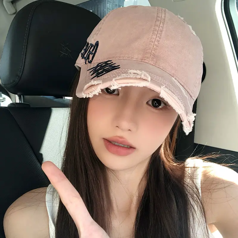 Women Pink Denim Wide Brim Cap Spring Summer - Image 8