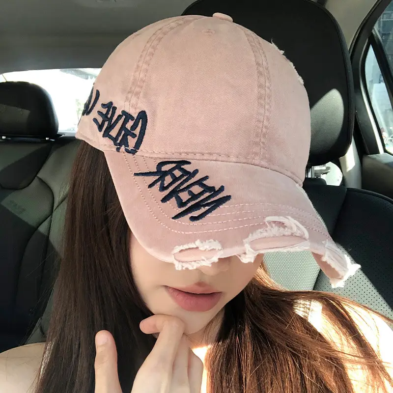 Women Pink Denim Wide Brim Cap Spring Summer - Image 9