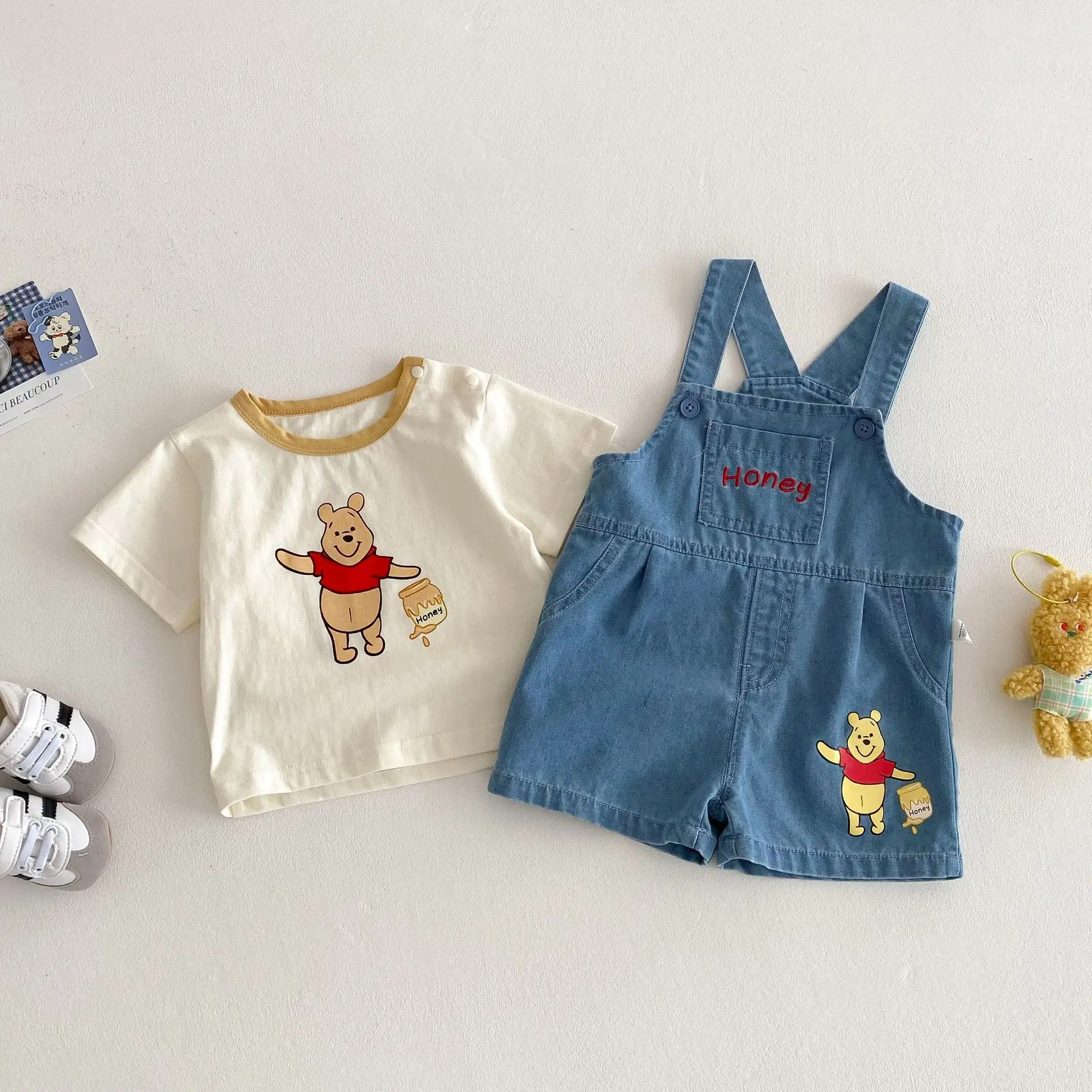 Baby Cartoon Overalls Set Blue Cotton 0-5 Years - Image 4