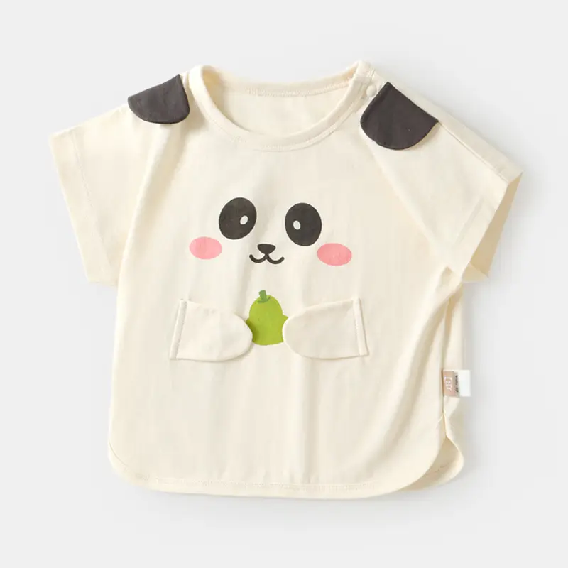 Kaka Panda Boys T-shirt Cream Short Sleeve Baby Girls Summer - Image 3