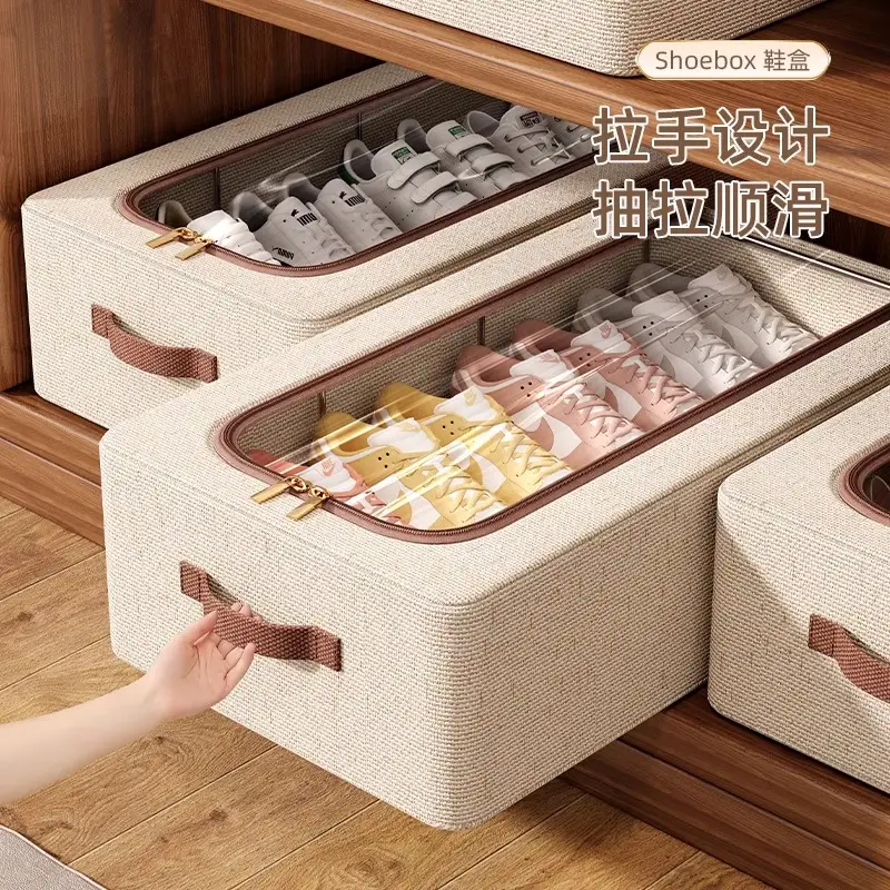 Tianshan Cotton and Linen Shoe Box Storage Box Household Shoe Storage Artifact Shoe Rack Dormitory Fit Box Shoe Holder Moisture-proof and Dust-proof