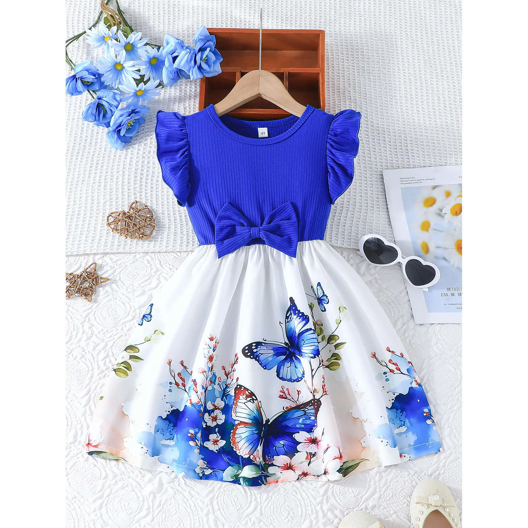 Blue Butterfly Print Girls Dress Small Fly Sleeve - Image 8