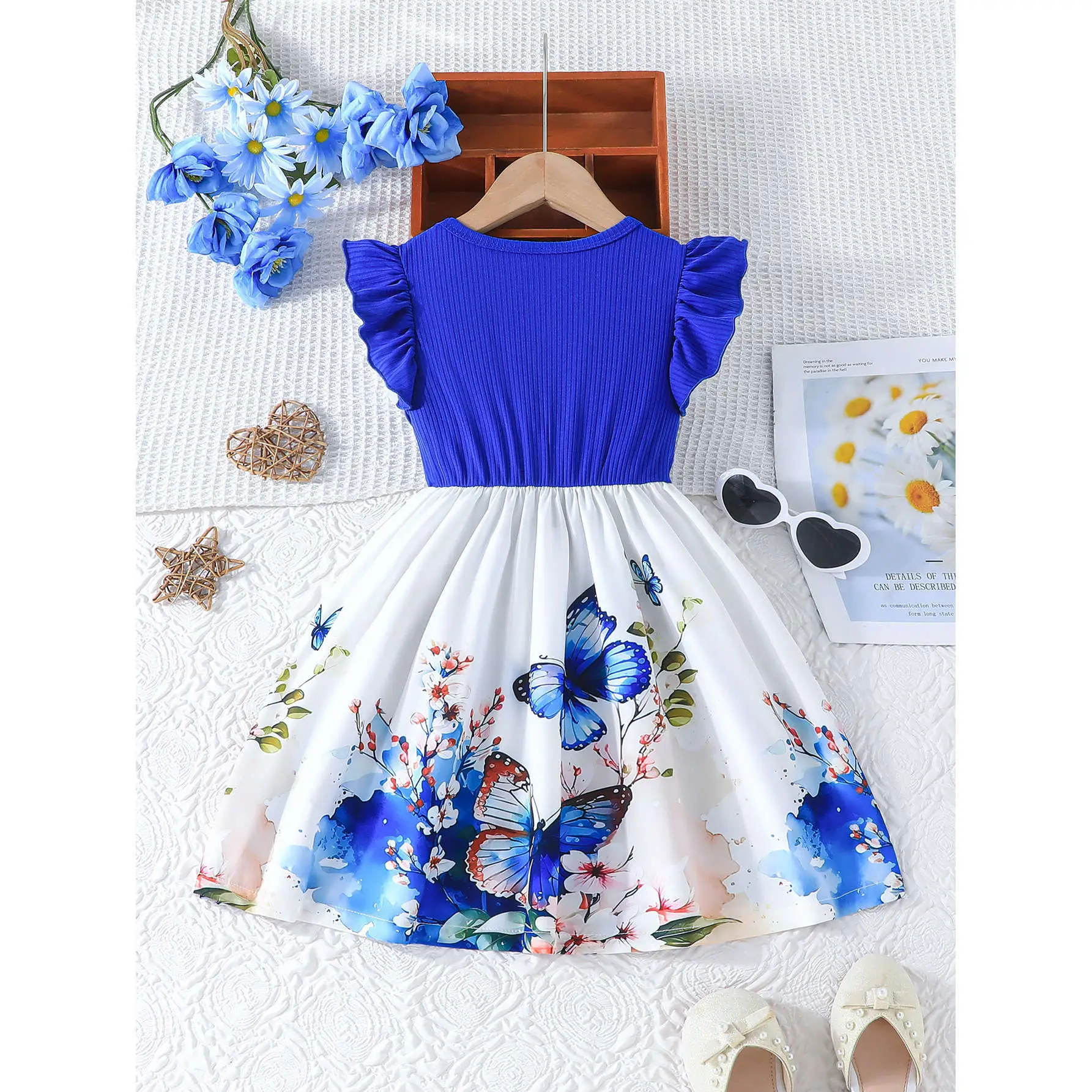 Blue Butterfly Print Girls Dress Small Fly Sleeve - Image 9