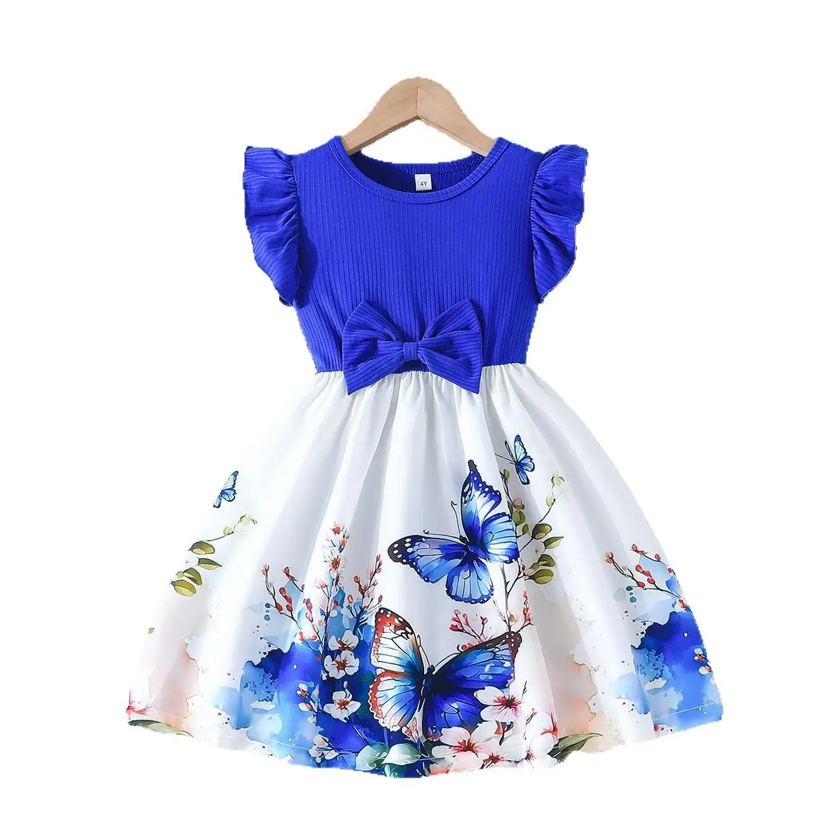 Blue Butterfly Print Girls Dress Small Fly Sleeve - Image 11