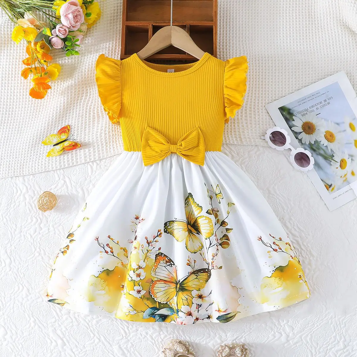 Blue Butterfly Print Girls Dress Small Fly Sleeve - Image 5