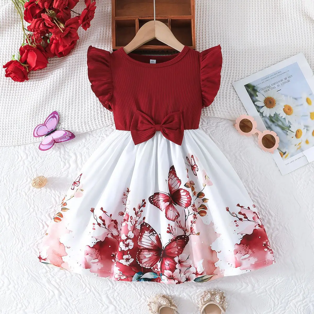 Blue Butterfly Print Girls Dress Small Fly Sleeve - Image 6