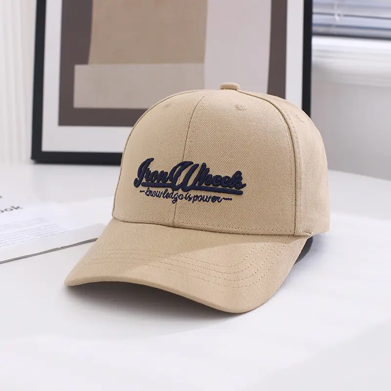 Korean Sun Hat for Men Beige Embroidered Cap - Image 6