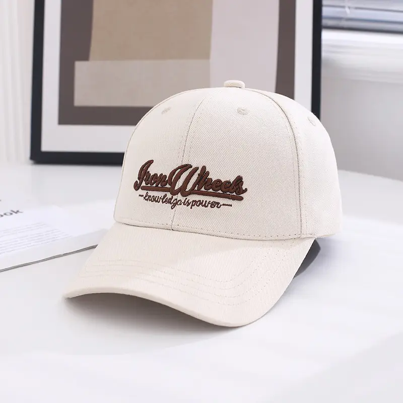 Korean Sun Hat for Men Beige Embroidered Cap - Image 5