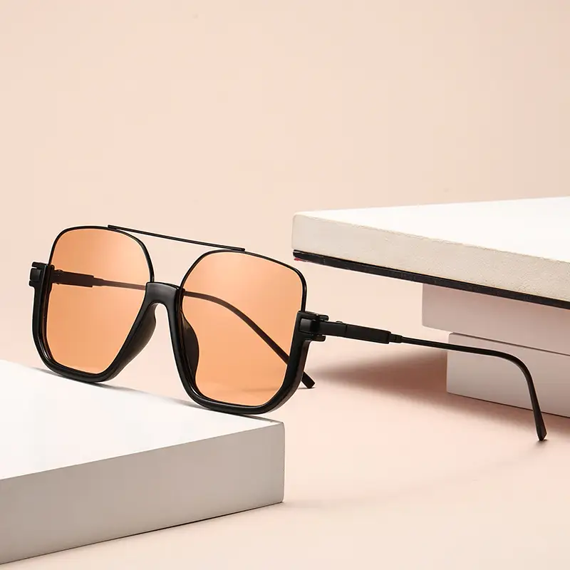 Men Half Frame Sunglasses Black Gold Slimming Large Frame