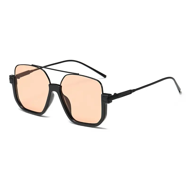 Men Half Frame Sunglasses Black Gold Slimming Large Frame