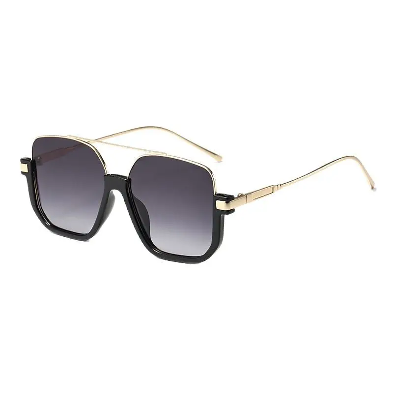 Men Half Frame Sunglasses Black Gold Slimming Large Frame