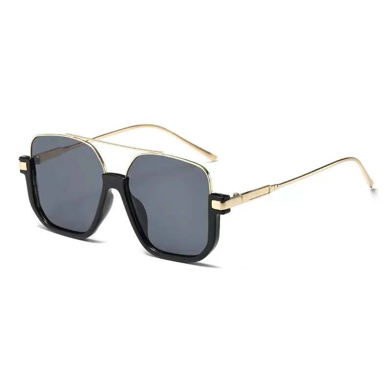 Men Half Frame Sunglasses Black Gold Slimming Large Frame