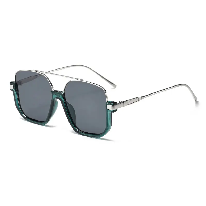 Men Half Frame Sunglasses Black Gold Slimming Large Frame