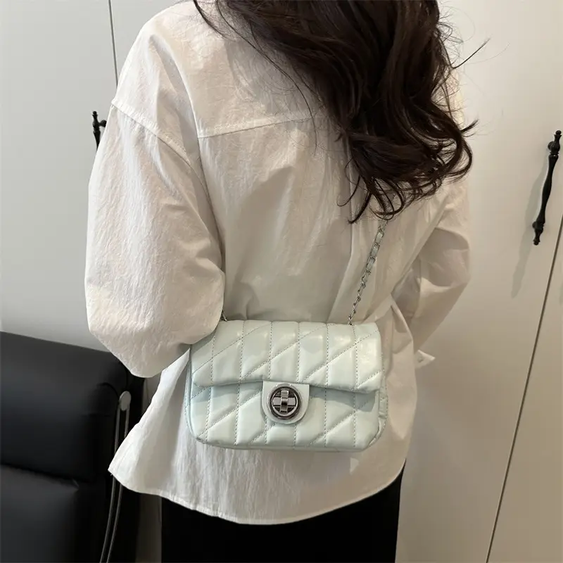 Women's Rhombus Embroidered Shoulder Bag Cream White - Image 7