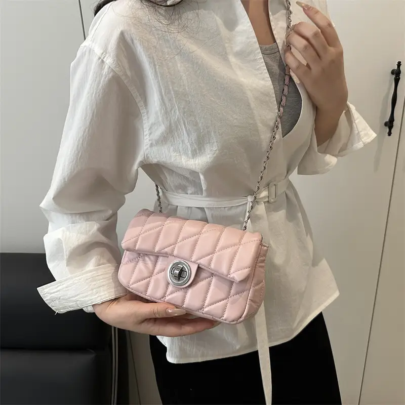 Women's Rhombus Embroidered Shoulder Bag Cream White - Image 8