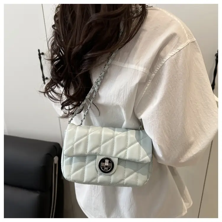 Women's Rhombus Embroidered Shoulder Bag Cream White — feature 14