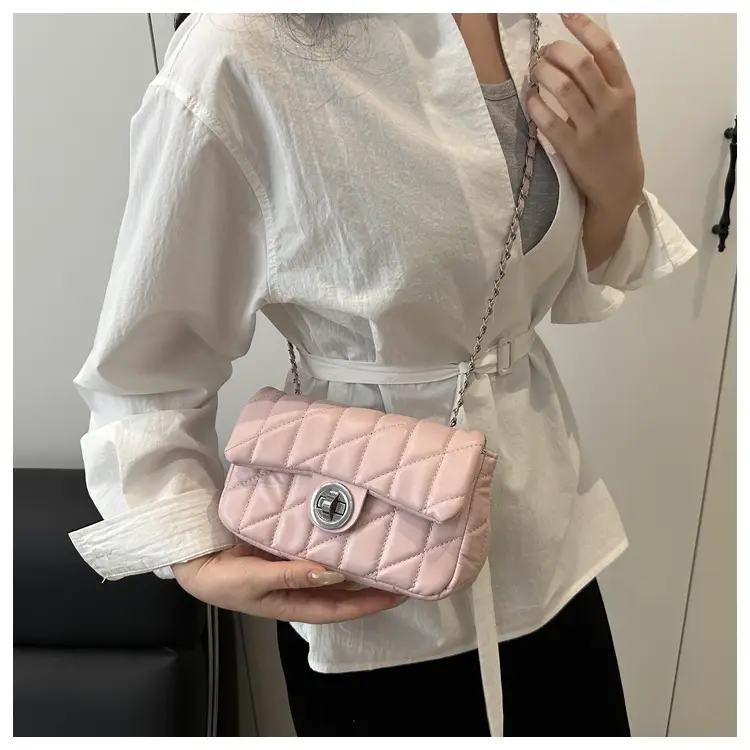 Women's Rhombus Embroidered Shoulder Bag Cream White — feature 15