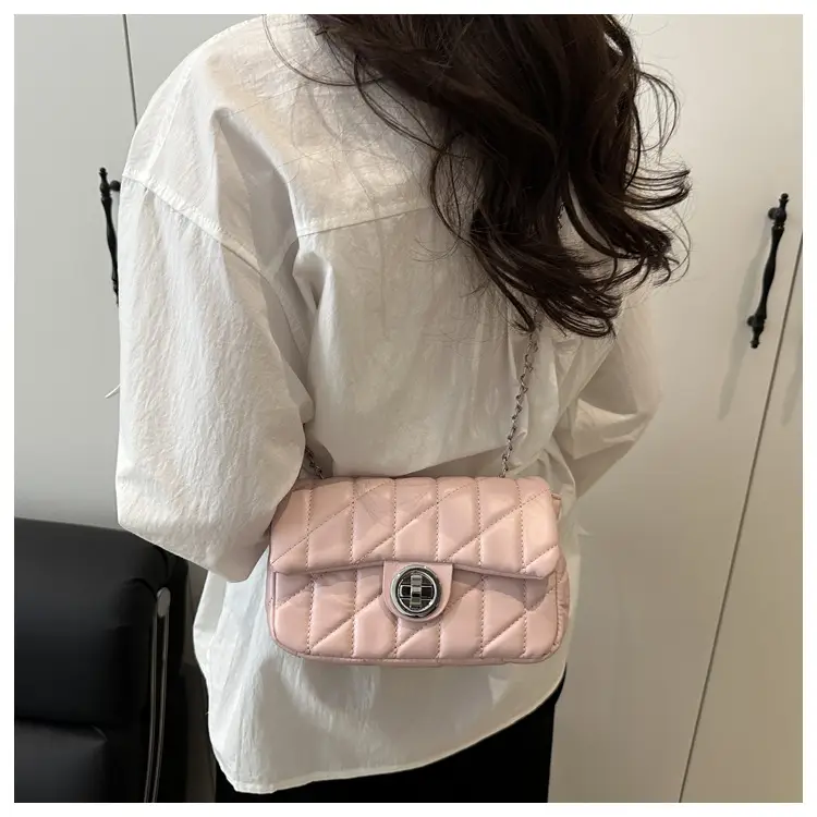 Women's Rhombus Embroidered Shoulder Bag Cream White — feature 16