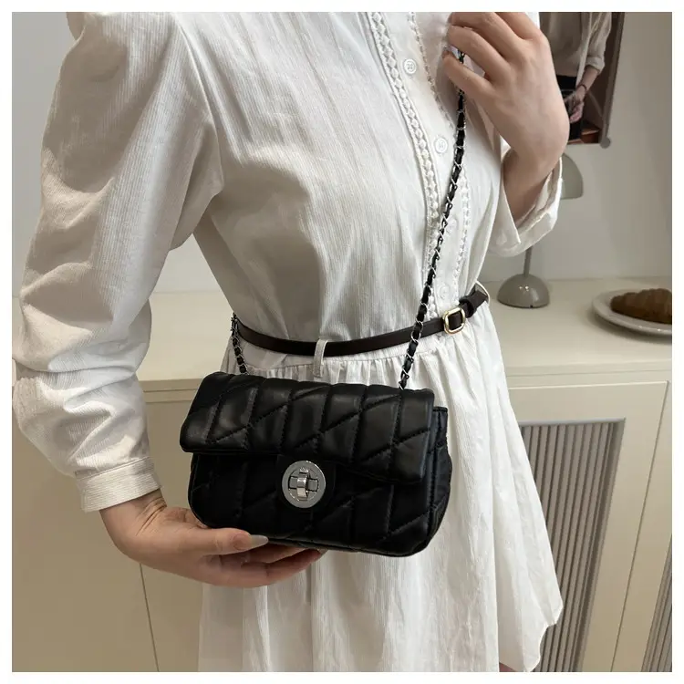 Women's Rhombus Embroidered Shoulder Bag Cream White — feature 17
