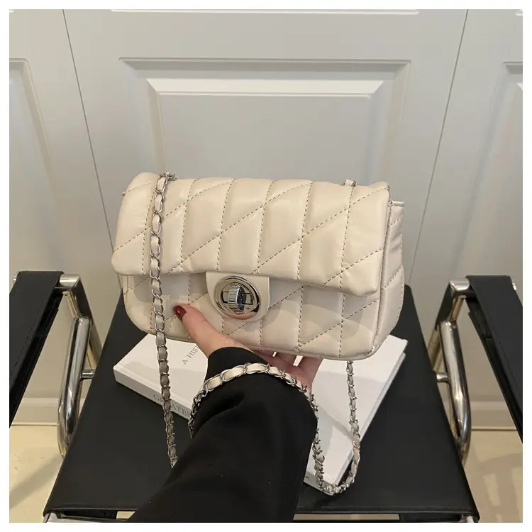 Women's Rhombus Embroidered Shoulder Bag Cream White — feature 20