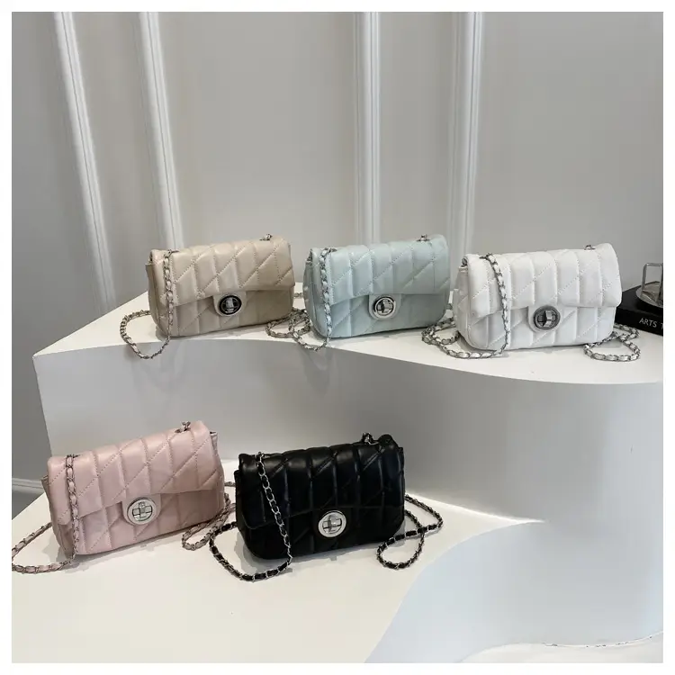 Women's Rhombus Embroidered Shoulder Bag Cream White — feature 25