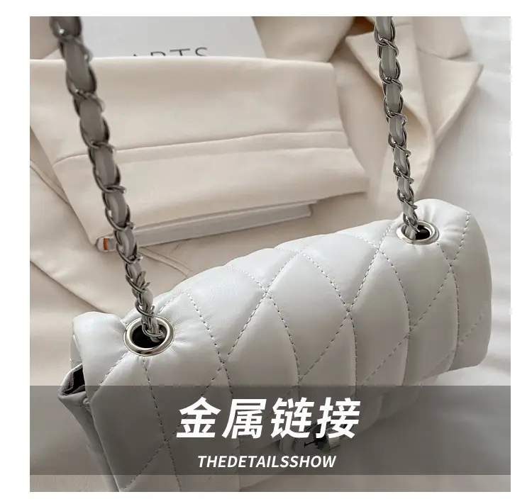 Women's Rhombus Embroidered Shoulder Bag Cream White — feature 5