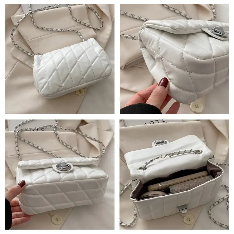 Women's Rhombus Embroidered Shoulder Bag Cream White — feature 8