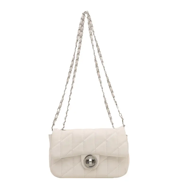 Women's Rhombus Embroidered Shoulder Bag Cream White - Image 3