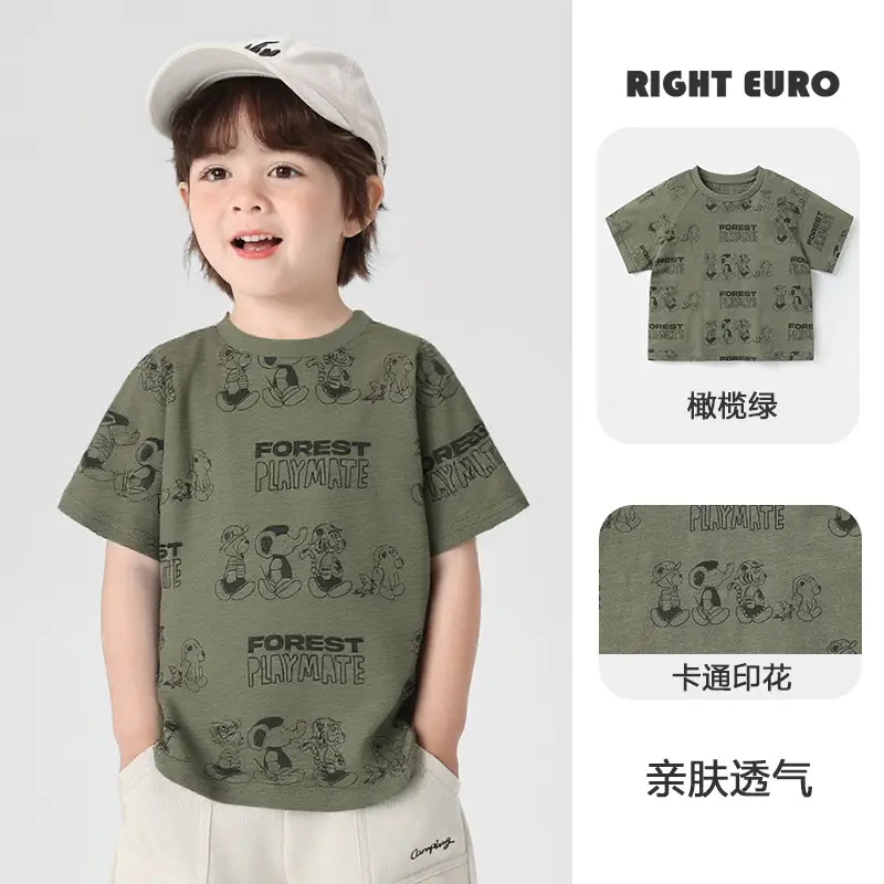 Right European Boys T-Shirt Pure Cotton Summer Green