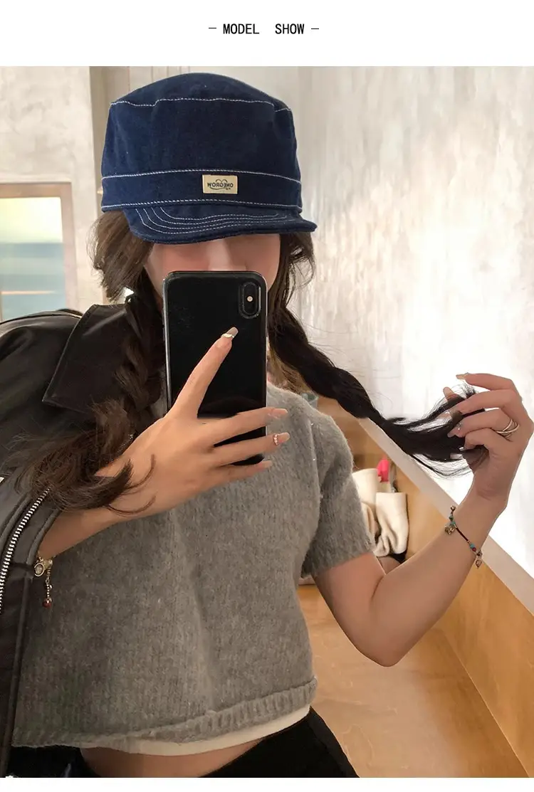 Japanese Style Women Blue Baseball Cap Flat Cap Clothing Accessories — feature 3
