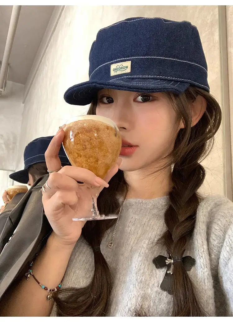 Japanese Style Women Blue Baseball Cap Flat Cap Clothing Accessories — feature 4