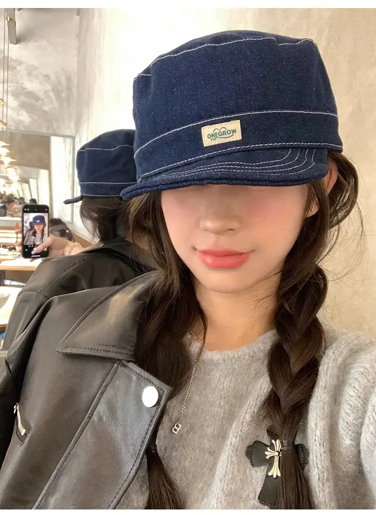 Japanese Style Women Blue Baseball Cap Flat Cap Clothing Accessories — feature 7