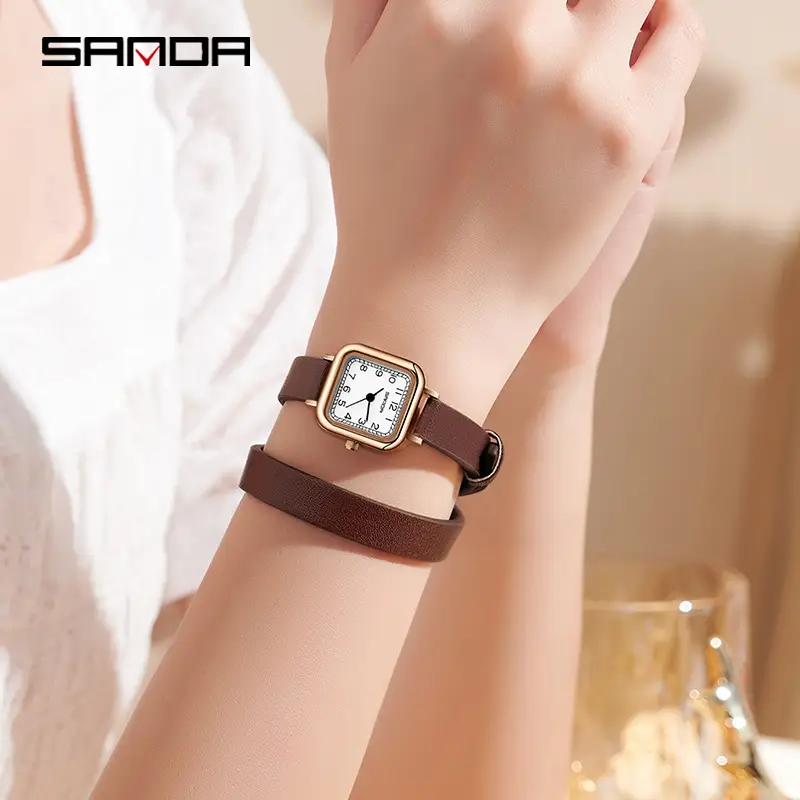 Sanda Classic Square Watch for Women Brown Leather Band - Image 21