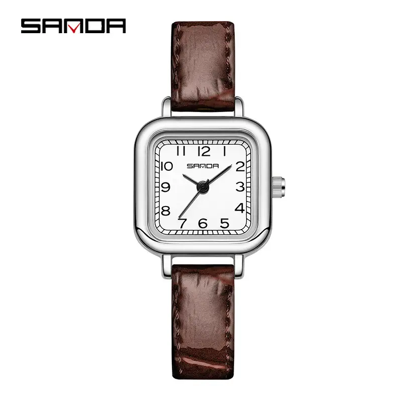 Sanda Classic Square Watch for Women Brown Leather Band - Image 8