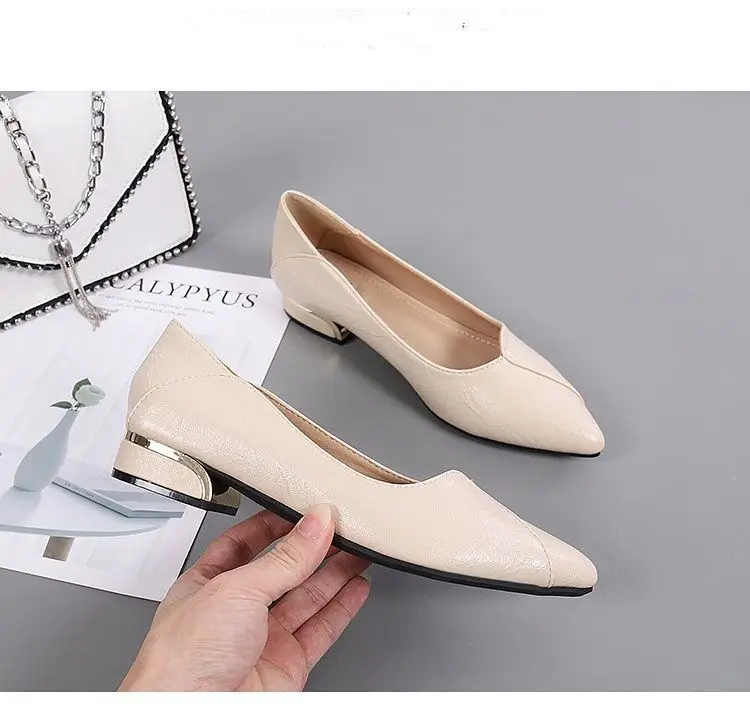 Simple Shallow-Mouthed Chunky Heel Shoes for Women 2026 Spring and Autumn New Pointed Toe Comfortable Low-Heeled Work Shoes Versatile Flat Women's Shoes — feature 4