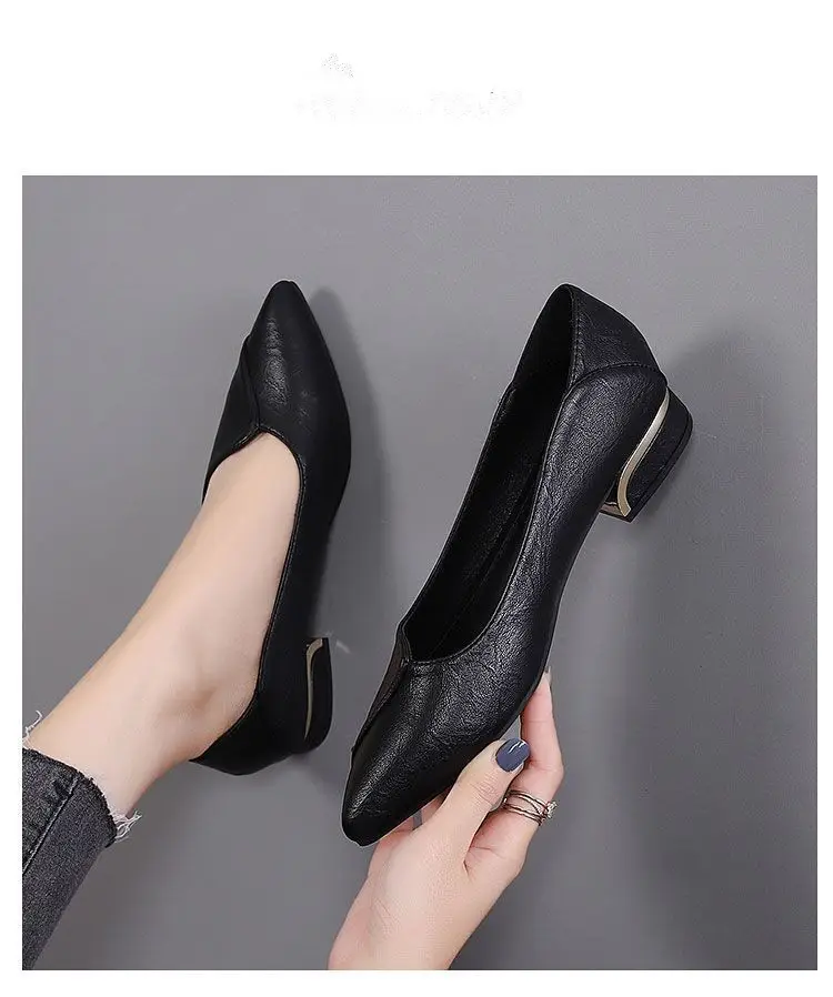 Simple Shallow-Mouthed Chunky Heel Shoes for Women 2026 Spring and Autumn New Pointed Toe Comfortable Low-Heeled Work Shoes Versatile Flat Women's Shoes — feature 7