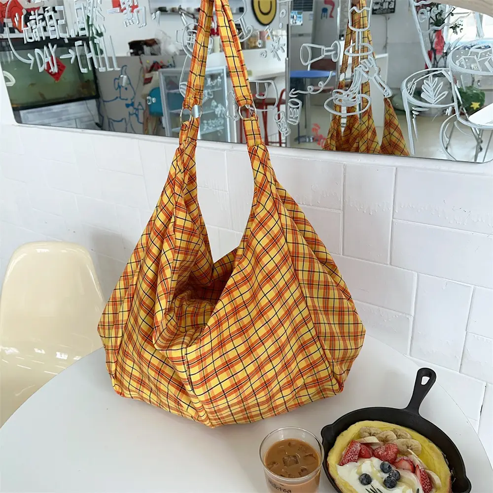 5-Piece Plaid Cloth Tote Bag Set Large Capacity Casual Shoulder Tote - Image 4