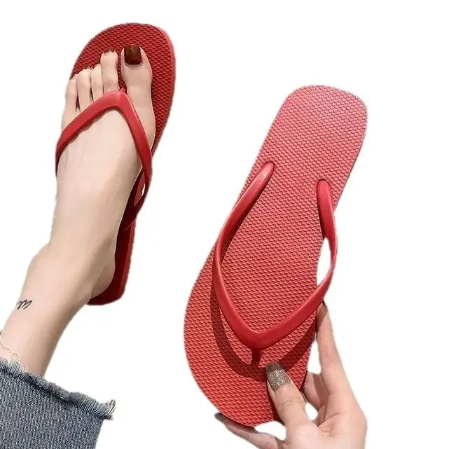 Women's Flip-Flops Exterior Wear Simple Black Flip-Flops Non-Slip Bathing Beach Seaside Splint Instagram Style Summer Sandals