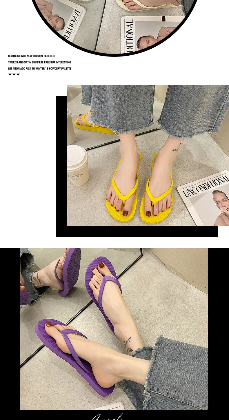 Women's Flip-Flops Exterior Wear Simple Black Flip-Flops Non-Slip Bathing Beach Seaside Splint Instagram Style Summer Sandals — feature 10