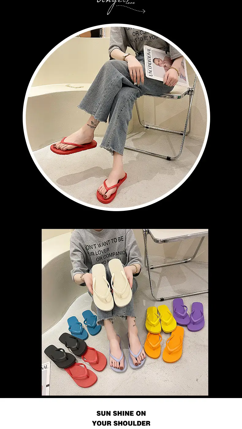 Women's Flip-Flops Exterior Wear Simple Black Flip-Flops Non-Slip Bathing Beach Seaside Splint Instagram Style Summer Sandals — feature 11