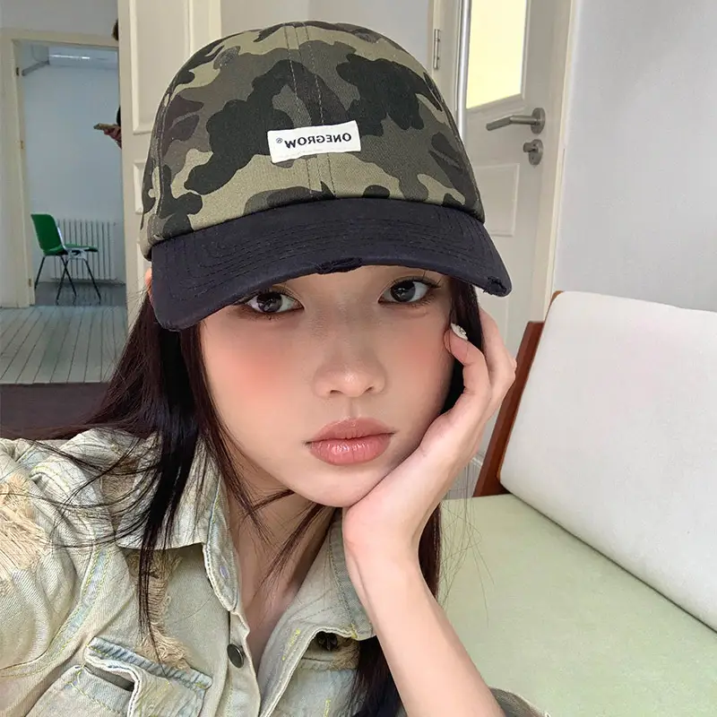Women Camouflage Baseball Cap Spring Summer Big Head Soft Top Duck Tongue Hat - Image 3