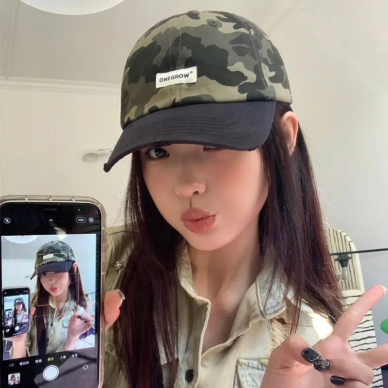 Women Camouflage Baseball Cap Spring Summer Big Head Soft Top Duck Tongue Hat - Image 6