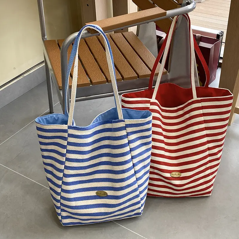2024 Striped Canvas Tote Bags for Women - Image 12