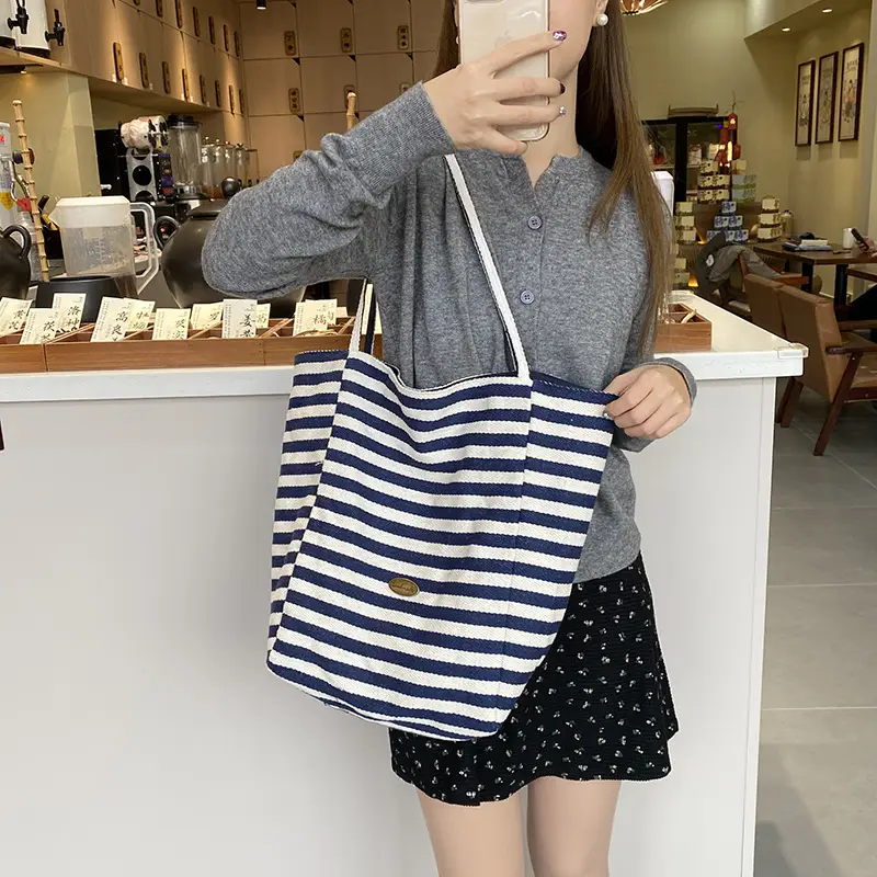 2024 Striped Canvas Tote Bags for Women - Image 13