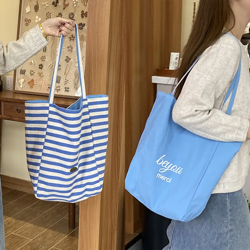 2024 Striped Canvas Tote Bags for Women - Image 3